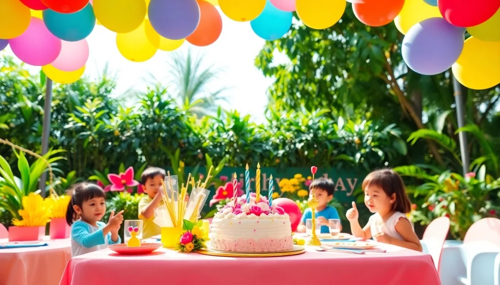 Celebrate a vibrant Singapore birthday party with colorful decorations and joyful children.