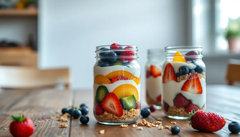 Delicious mason jar breakfast ideas at https://masonjarbreakfast.com, featuring vibrant fruits and yogurt.