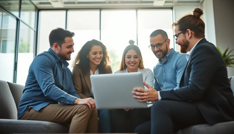 Find a job board for sales roles with diverse professionals collaborating in a modern office setting.