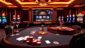 F8BET poker table scene showcasing luxurious chips, cards, and roulette for casual gamblers.