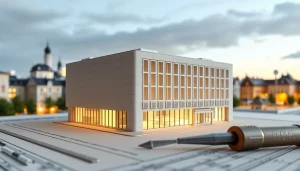 Architekturmodellbau Stuttgart mit detailliertem, modernen Gebäude in klarer Präsentation.