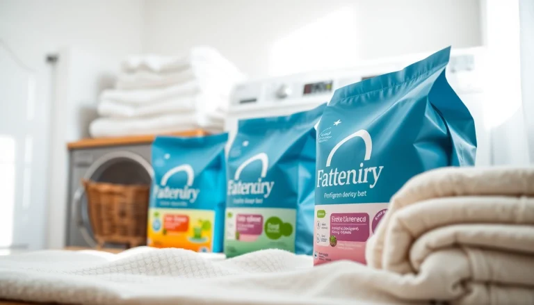 View of eco-friendly detergent bags laundry in a cozy laundry space with clean towels.