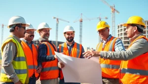 Construction workers in South Carolina collaborating on a building project, showcasing teamwork.