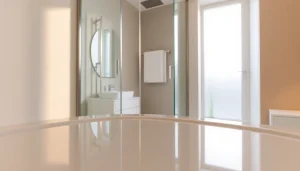 Moderne duschkabine 90x90 in einem eleganten Badezimmer-Design mit klaren Linien.