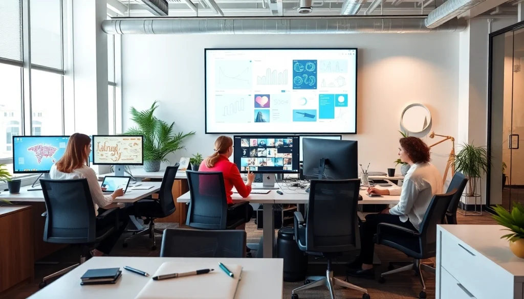 Showcasing vibrant teamwork in edmonton web design with modern tools and energetic atmosphere.