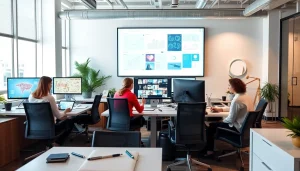 Showcasing vibrant teamwork in edmonton web design with modern tools and energetic atmosphere.