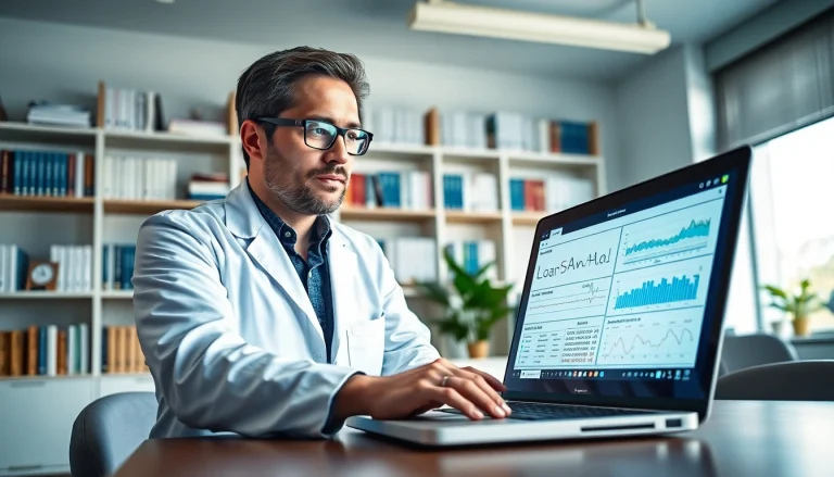 Visual representation of Machine Learning for Loan Underwriting analysis in a modern office.