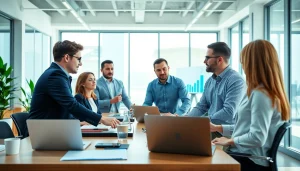 Business growth insights illustrated by a professional team in a modern office setting.