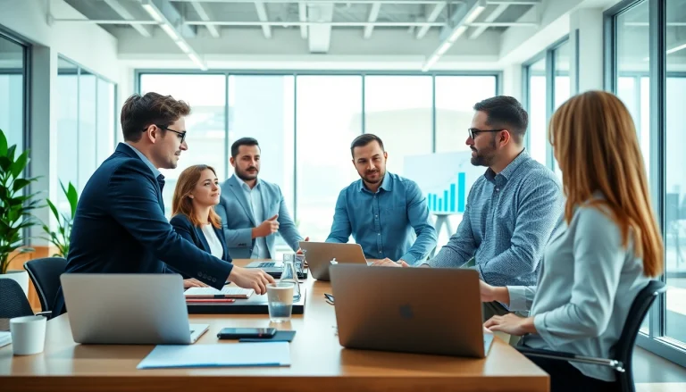 Business growth insights illustrated by a professional team in a modern office setting.