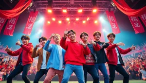 BTS members perform energetically on stage, showcasing their vibrant personalities.