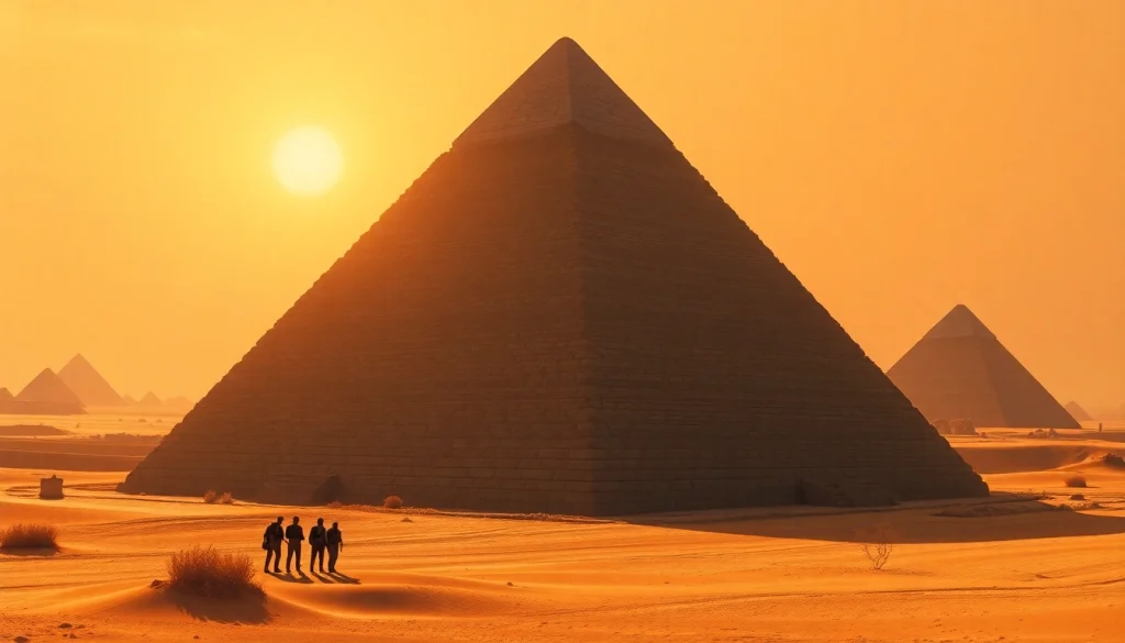 Unveiling the grandeur of the piraminds against a golden sunset backdrop, showcasing their intricate design.