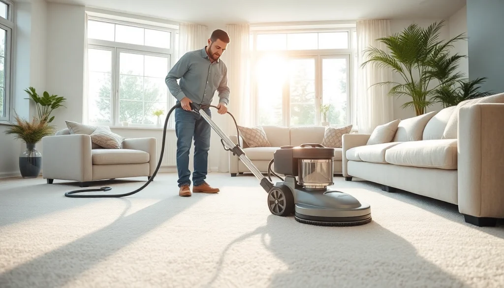 Experienced technician performing carpet cleaning lincoln ca in a bright and inviting home.