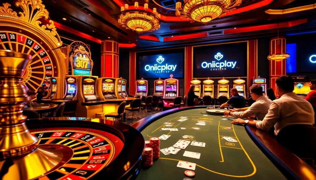 Engage with Onicplay's thrilling casino experience featuring elegant poker gameplay and vibrant slot machines.