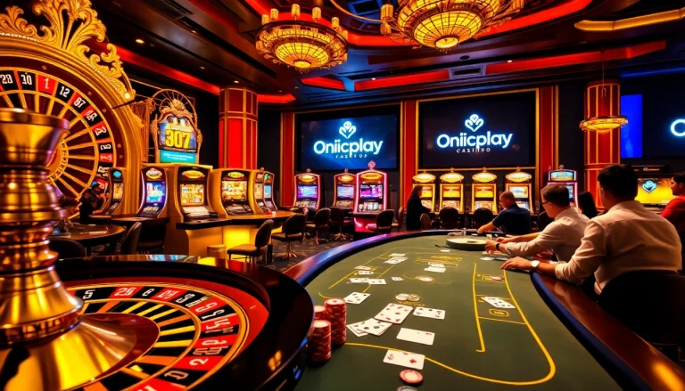 Engage with Onicplay's thrilling casino experience featuring elegant poker gameplay and vibrant slot machines.