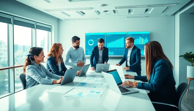 Visualize competitive intelligence for sales through a dynamic business meeting showing teamwork and data analysis.