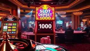 Exciting casino scene showcasing vibrant slot deposit 1000 machines and engaging gameplay.