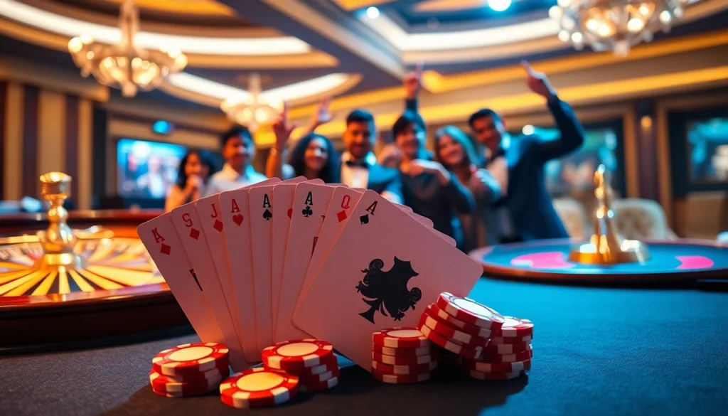 Experience the thrill of KUWIN with vibrant casino gaming scenes featuring poker and roulette.