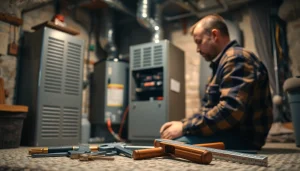 Furnace repair beekman ny technician servicing a heating unit in a warm home environment.