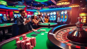 Experience the thrill of 789BET with vibrant casino scenes showcasing poker chips and roulette.