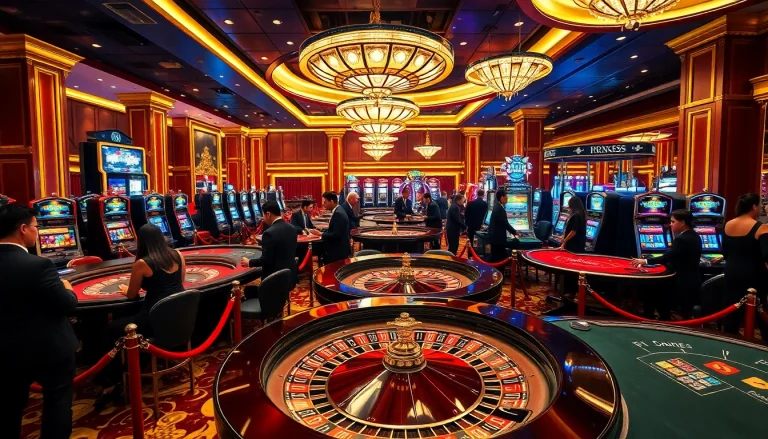 Exciting gaming atmosphere at nhà cái rr88, featuring vibrant roulette tables and slot machines.