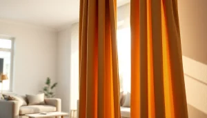 Verduisterende gordijnen creëren een elegante sfeer in een stijlvolle woonkamer.