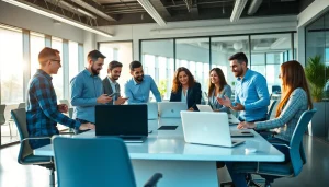 Team of managed it provider professionals collaborating in a bright, modern office.