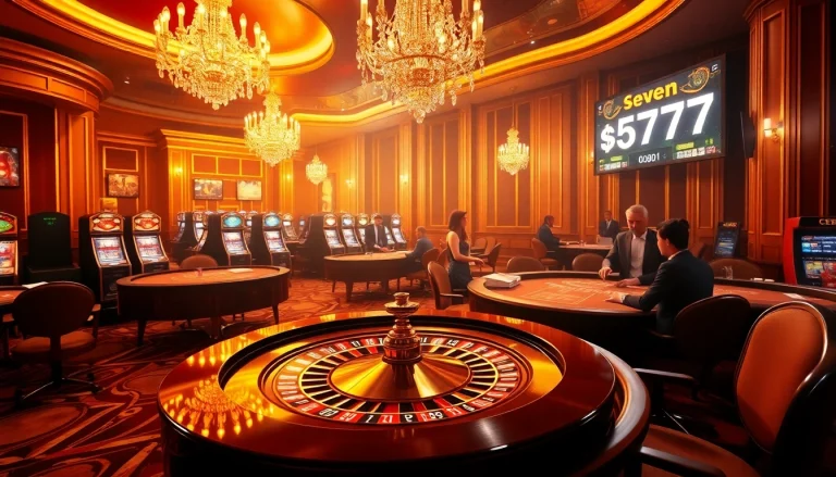 Experience seven77 winnings at a luxurious casino with tables, enchanting lighting, and thrilling atmosphere.