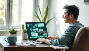 在温馨的家庭书房里，用户通过笔记本电脑使用 WhatsApp网页版。