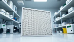 HEPA filter showcased in a lab environment, emphasizing its design and air purification capability.