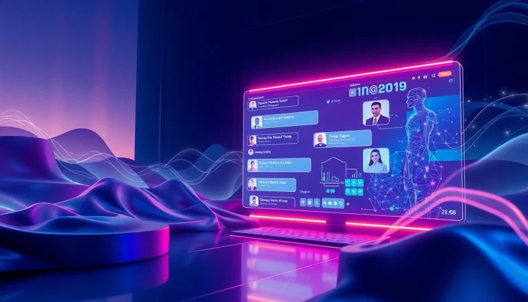 Innovative NSFW AI technology showcased in a futuristic chat interface, highlighting interactivity and creativity.