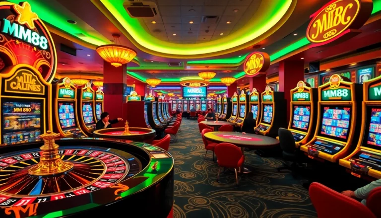 Experience thrilling gameplay at MM88's luxurious online casino with vibrant slot machines.