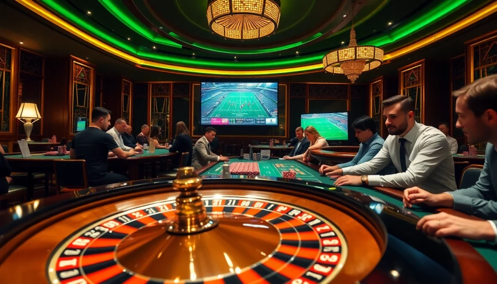 Experience trực tiếp bóng đá alongside thrilling casino games in a luxurious setting.