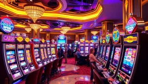 Engaged players enjoying slot depo 5k machines in a vibrant casino atmosphere.