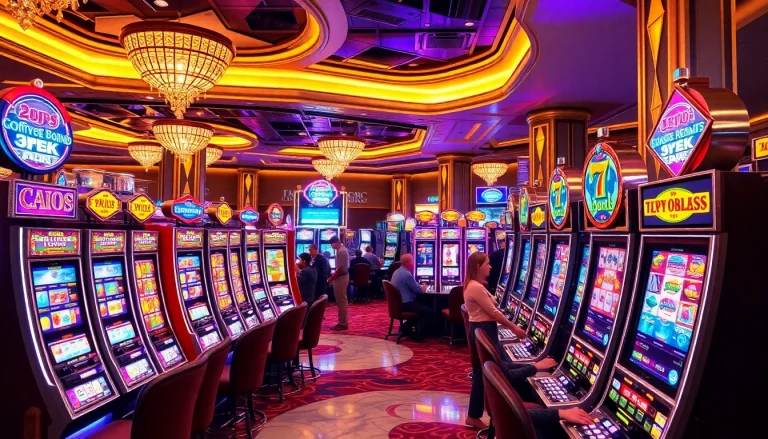 Engaged players enjoying slot depo 5k machines in a vibrant casino atmosphere.