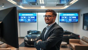 Get an online extended car warranty quote with a professional expert in a modern office setup.