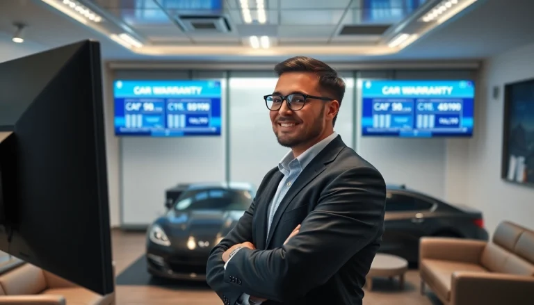 Get an online extended car warranty quote with a professional expert in a modern office setup.