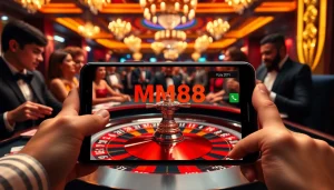 Players enjoying a game of MM88 at a luxurious casino table with vibrant chips and cards.