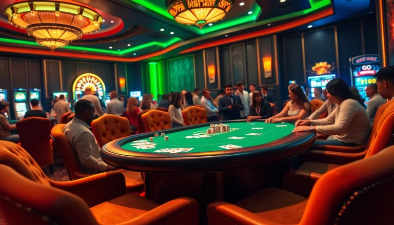 High-stakes gaming featuring GO8 poker table, vibrant roulette wheel, and enthusiastic gamblers.