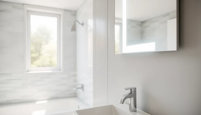 Transform your space with a stylish bathroom mirror with LED light enhancing the ambiance.