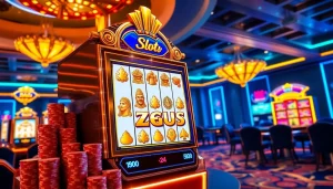Putar gulungan pada mesin Slot Zeus di lingkungan kasino yang mewah.