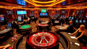 Excited gamblers enjoying games at 32win's luxurious casino tables with vibrant atmosphere.