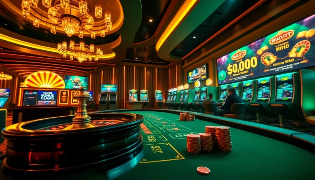 Vivez l'excitation du meilleur casino en ligne avec une atmosphère de jeu luxueuse et passionnante, comprenant des roulettes, des jetons de poker, et un gameplay dynamique.