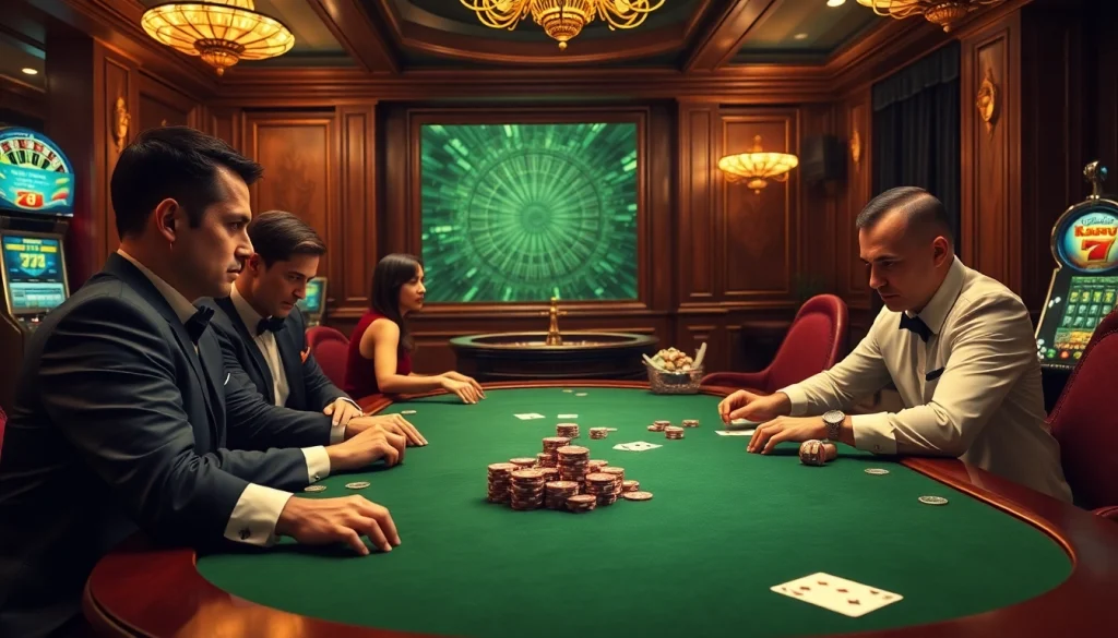 Exciting poker game scene showcasing 123heropro strategies with luxury casino elements.
