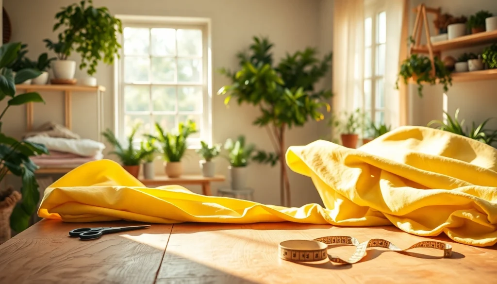 Katoen stof per meter, kleurrijke stoffen en naaiaccessoires in een gezellige werkruimte.