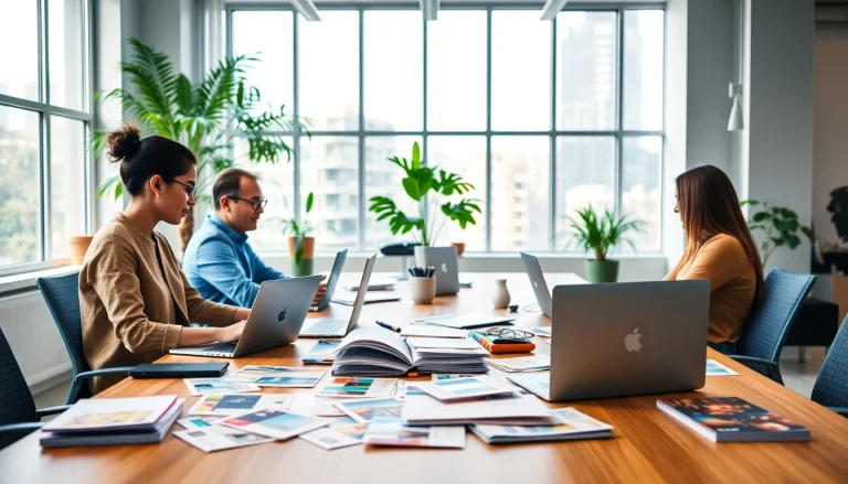 Team collaboration at a direct mail company focused on innovative mail strategies.