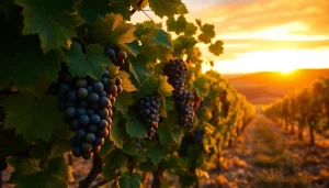 Beautiful view of Clarksburg wineries featuring ripe grapes in a scenic vineyard setting.