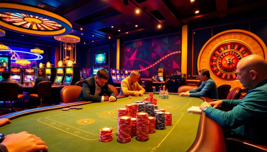 Experience exciting gameplay at Luck8 com with vibrant casino tables and spinning roulette.