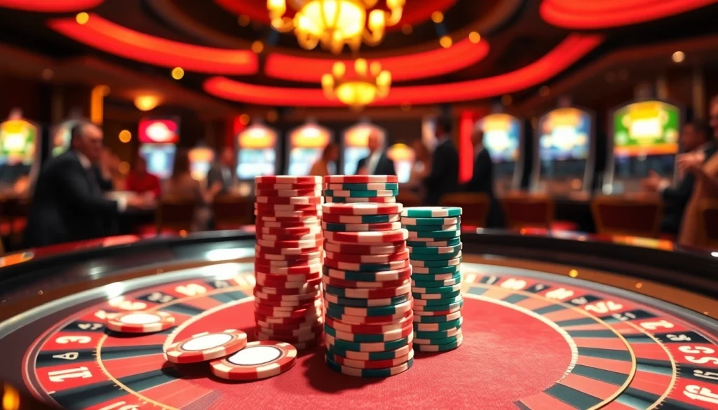 Découvrez le frisson du meilleur casino en ligne avec des éléments de roulette et de poker vibrants.