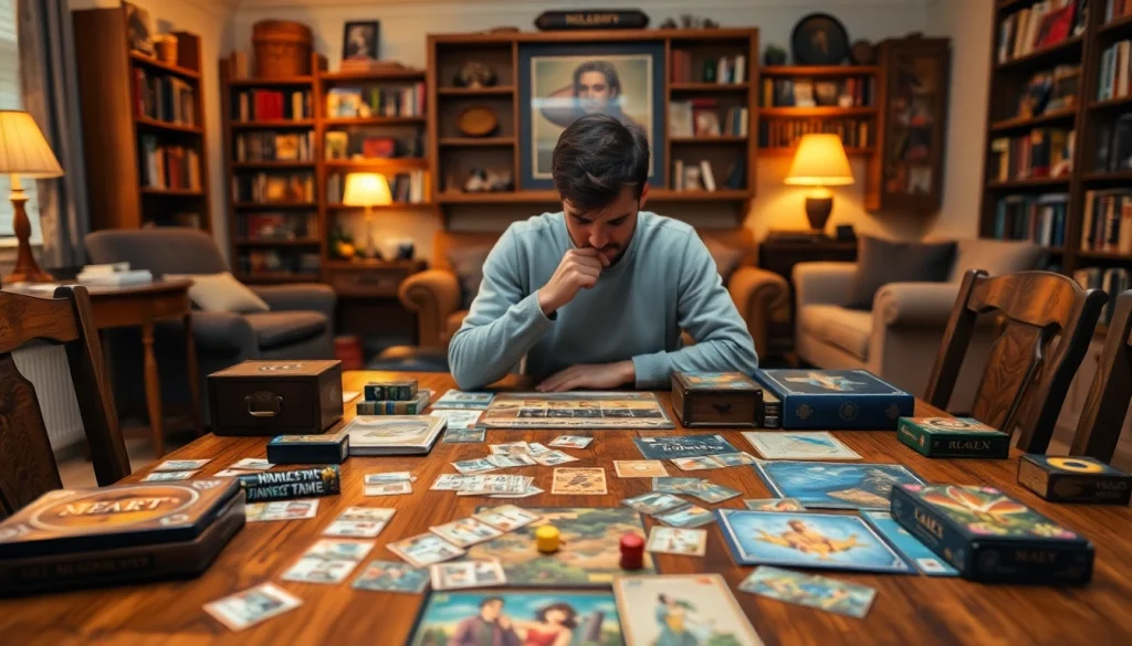 Engage in enjoyable games to play by yourself at a cozy table setting featuring various board games.