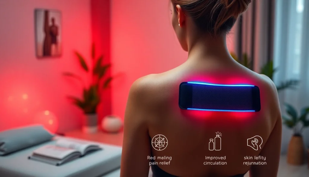 Red light therapy belt in use for pain relief and recovery in a serene wellness environment.